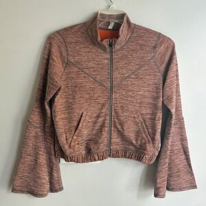FP Movement Jacket Women Size M Orange Space Dye Bell Sleeve Full Zip Athletic
